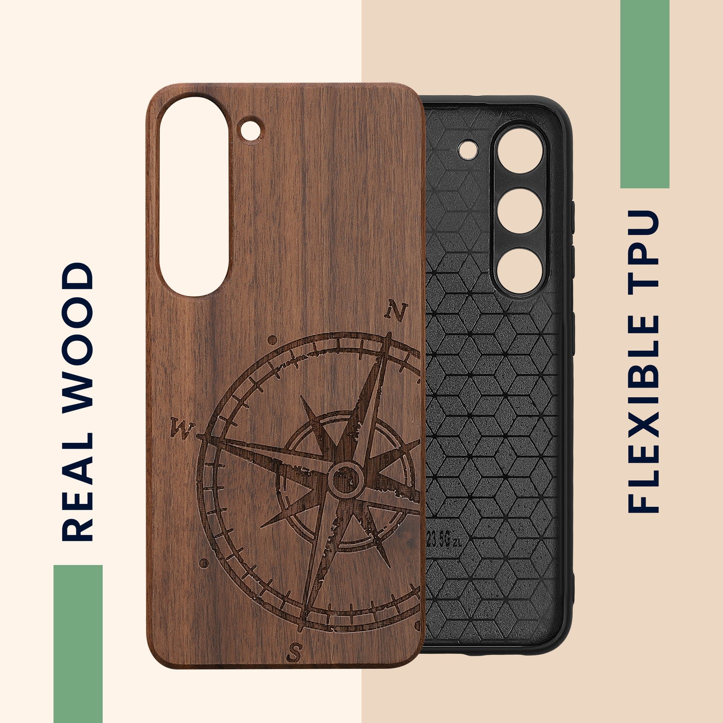 kwmobile Hülle kompatibel mit Samsung Galaxy S23 Hülle Handy Cover TPU Handyhülle Kompass Vintage
