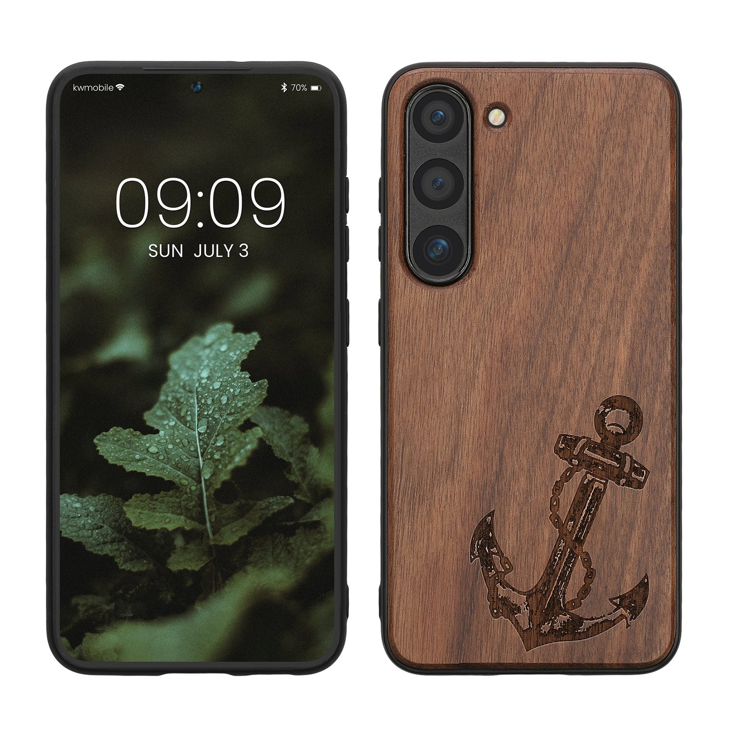 kwmobile Hülle kompatibel mit Samsung Galaxy S23 Hülle - Holz Case - Handy Cover - TPU Handyhülle in Dunkelbraun Anker Vintage Dunkelbraun  [dsg04]