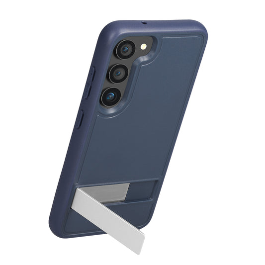 kwmobile Hülle kompatibel mit Samsung Galaxy S23 Hülle - Kunststoff Case mit TPU Bumper - Handy Cover mit ausklappbarem Ständer - Dunkelblau Dunkelblau  