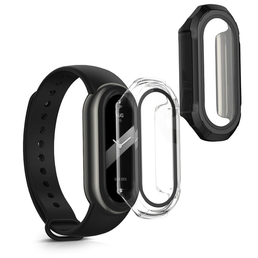 kwmobile 2x Cover kompatibel mit Xiaomi Mi Band 8 Hülle - Fullbody Fitnesstracker Case Set aus Glas - Transparent Schwarz Transparent  [dsg01]