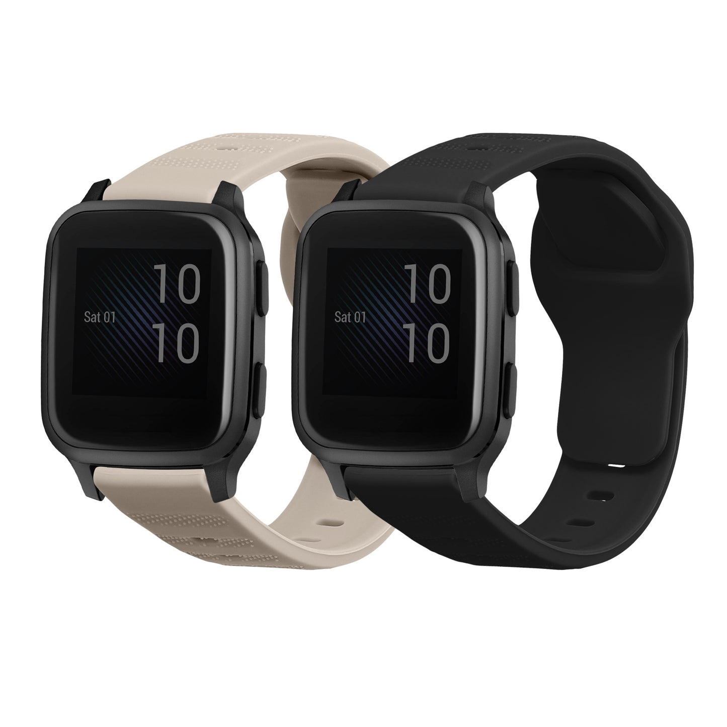 kwmobile 2x Uhrenarmband für Garmin Venu Sq Music / Sq Armband - Fitnesstracker Band Set aus TPU Silikon - Ersatzarmband Smartwatch - Schwarz matt Beige Schwarz matt  [dsg01]