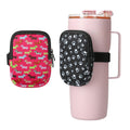 kwmobile 2x Neopren Tasche für Tumbler Trinkflasche - Tragetasche für Flaschen - Kleine Schutztasche mit Reißverschluss und Gummiband - Taschenmuster - Rosa Schwarz Weiß Rosa  [dsg01]