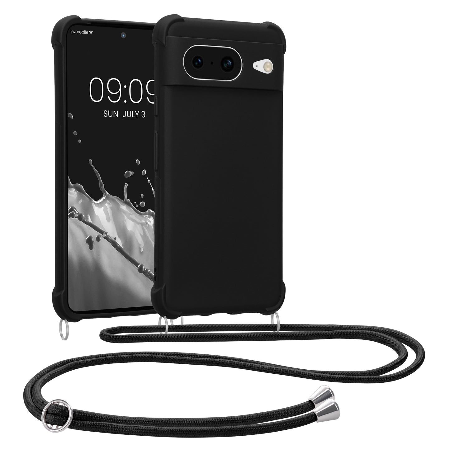 kwmobile Necklace Case kompatibel mit Google Pixel 8 Hülle - Cover mit Kordel zum Umhängen - Silikon Schutzhülle Schwarz Schwarz  