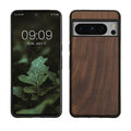 kwmobile Hülle kompatibel mit Google Pixel 8 Pro Hülle - Holz Case - stoßfestes Handy Cover - TPU Handyhülle in Dunkelbraun Walnussholz Dunkelbraun  