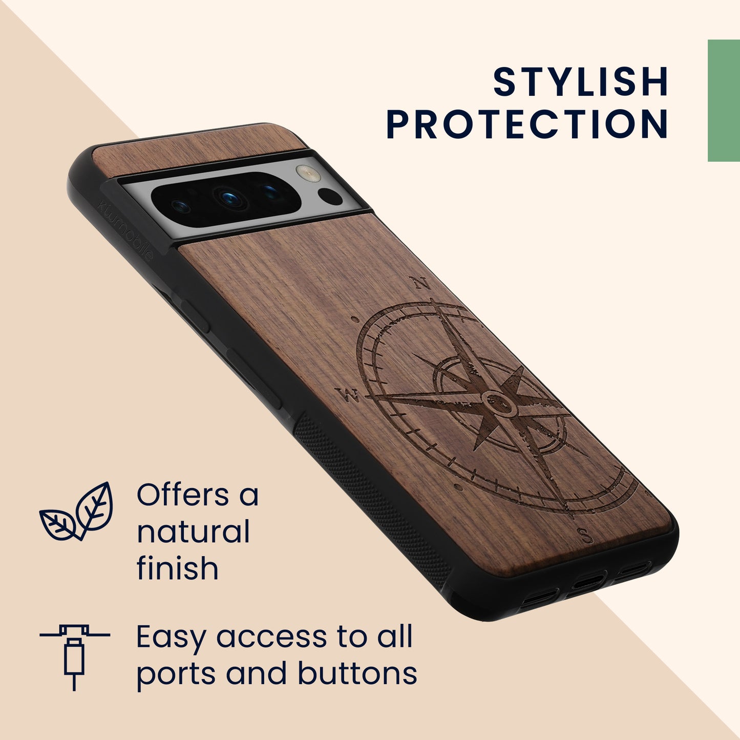 kwmobile Hülle kompatibel mit Google Pixel 8 Pro Handy Cover TPU Handyhülle Kompass Vintage