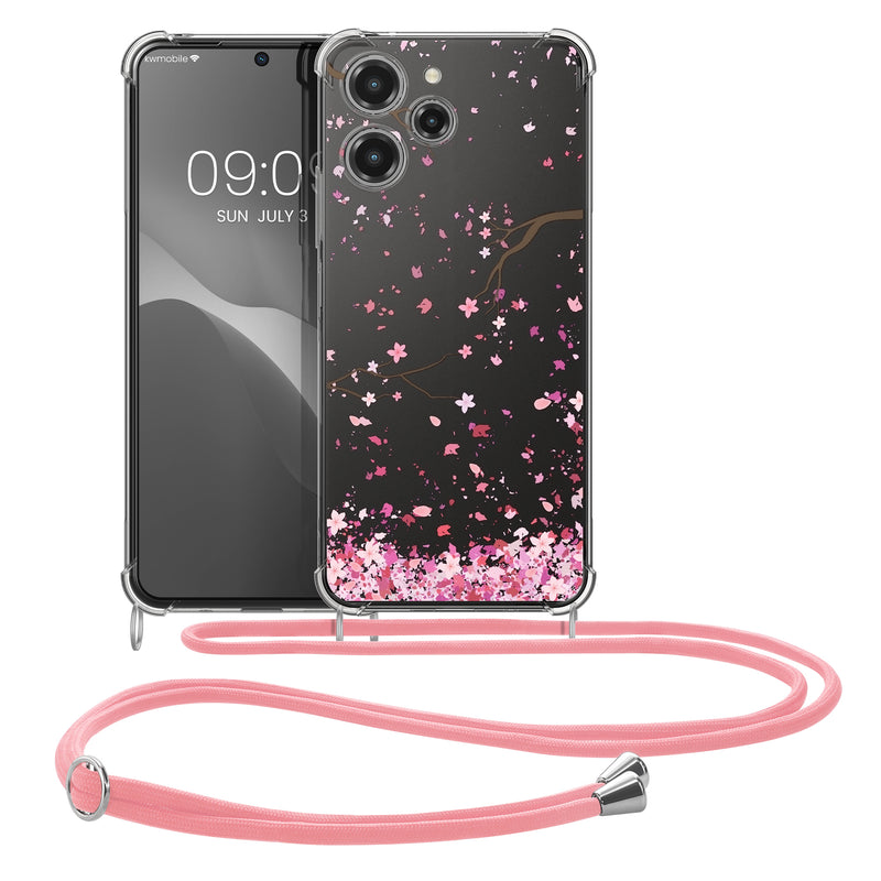 kwmobile Necklace Case kompatibel mit Xiaomi Redmi 12 Hülle Silikon Cover mit Handykette Kirschblütenblätter