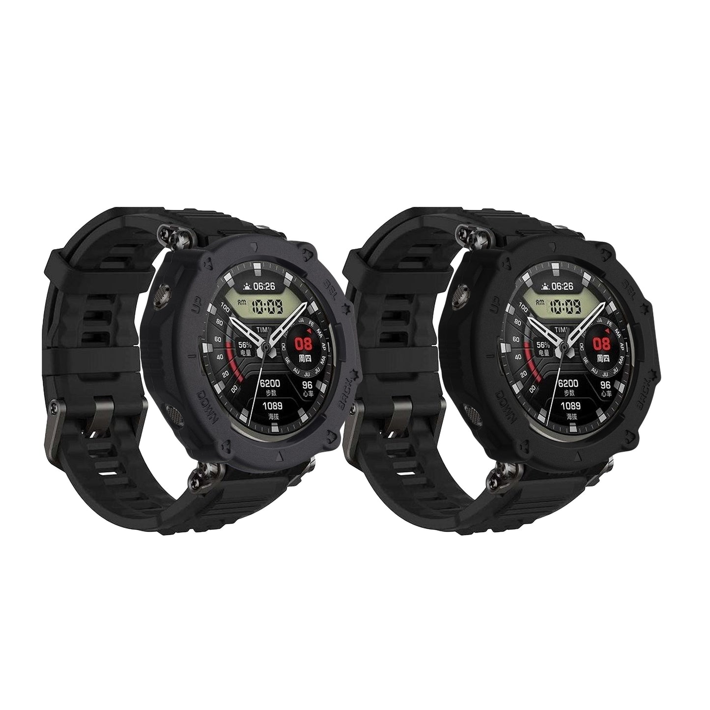 kwmobile 2x Sport Schutzhülle kompatibel mit Garmin T-Rex Ultra - Silikon Hülle Cover ohne Tracker Schwarz Dunkelblau Schwarz  [dsg01]
