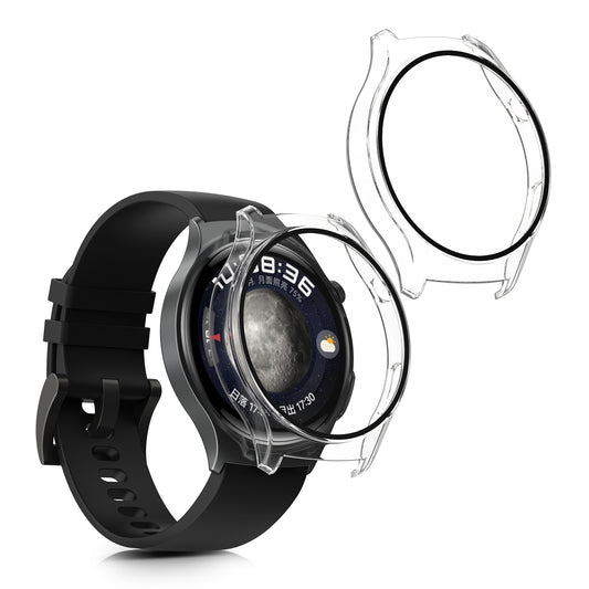 kwmobile 2x Cover kompatibel mit Huawei Watch 4 Hülle - Fullbody Fitnesstracker Case Set aus Glas - Transparent Transparent  [dsg02]