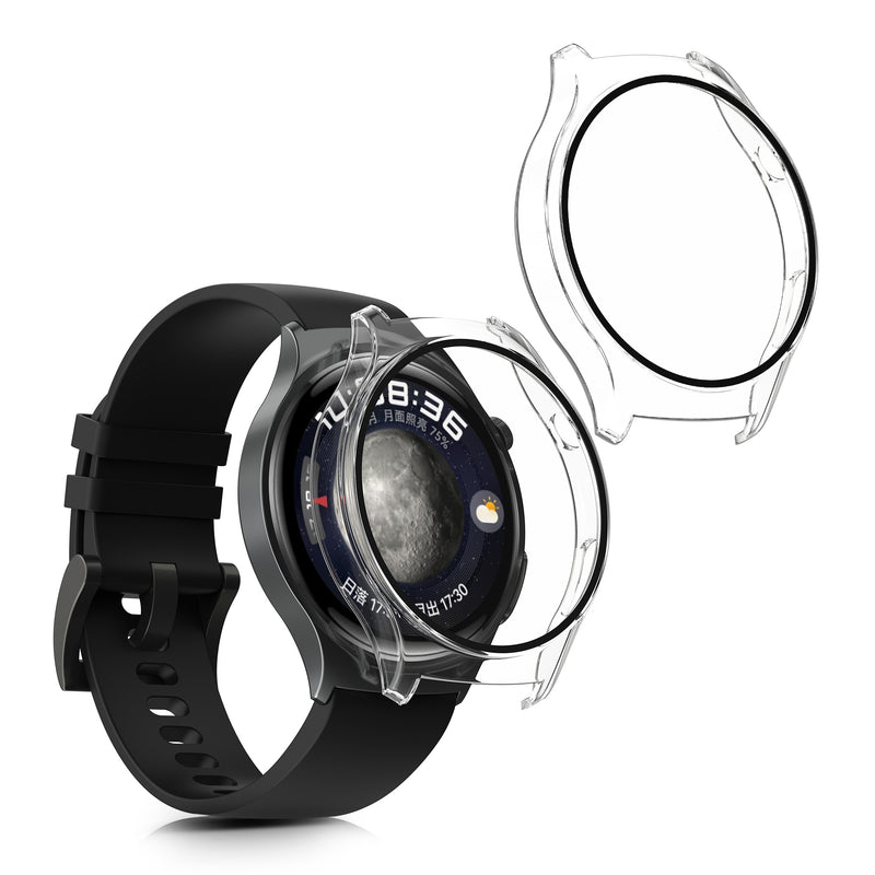 kwmobile 2x Cover kompatibel mit Huawei Watch 4 Hülle - Fullbody Fitnesstracker Case Set aus Glas - Transparent Transparent  [dsg02]