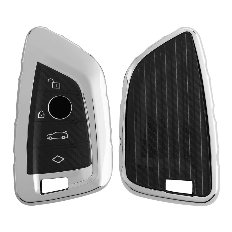 kwmobile Autoschlüssel Hülle kompatibel mit BMW 3-Tasten Smart Key Autoschlüssel Hülle - Schlüsselhülle TPU Cover - Hochglanz Silber Hochglanz Silber  
