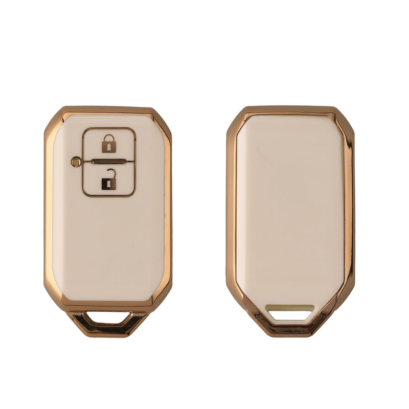kwmobile Autoschlüssel Hülle kompatibel mit Suzuki 2-Tasten Autoschlüssel Keyless Go - Schlüsselhülle Silikon Cover - Weiß Gold Weiß  [dsg02]