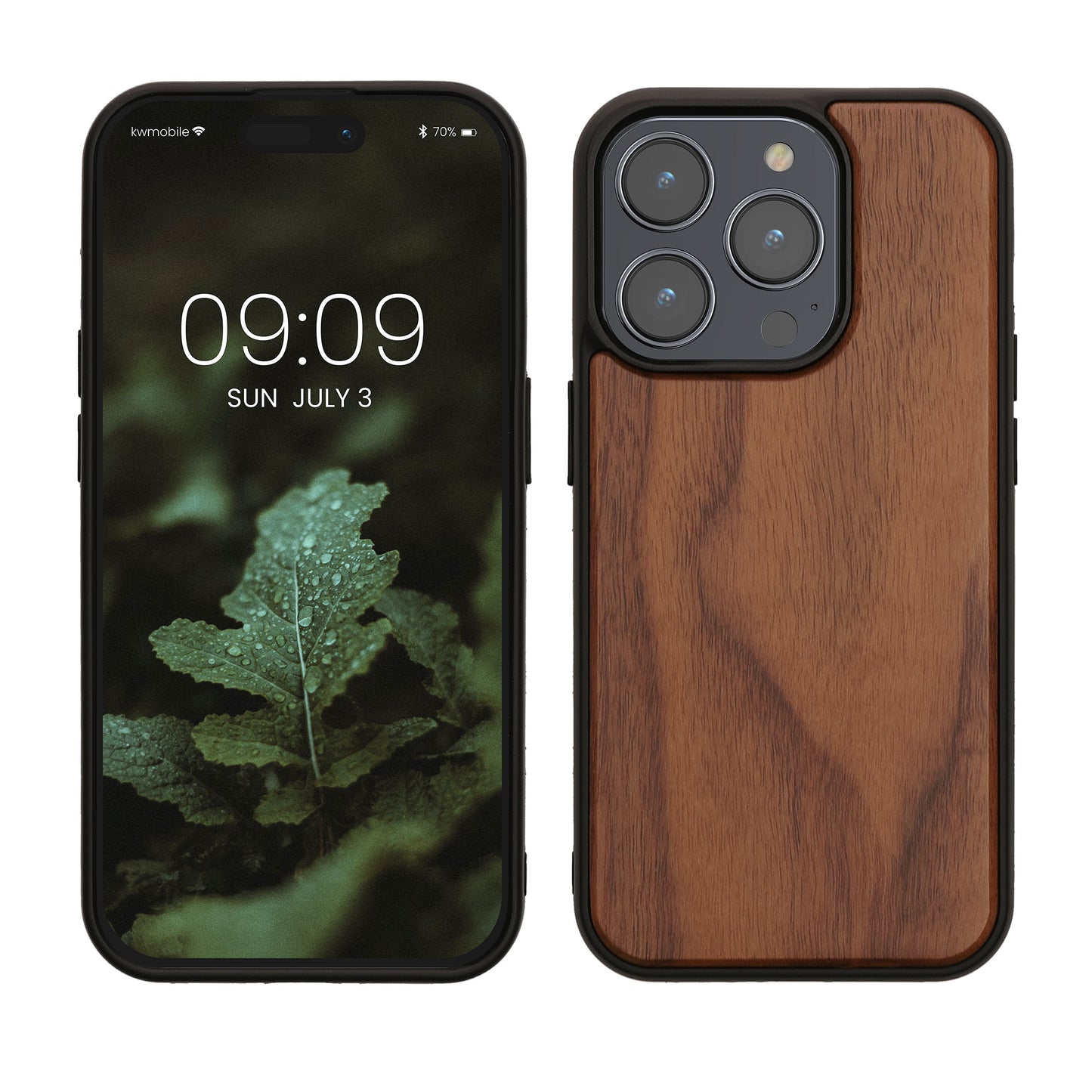 kwmobile Hülle kompatibel mit iPhone 15 Pro Hülle - Holz Case - stoßfestes Handy Cover - TPU Handyhülle in Dunkelbraun Dunkelbraun  