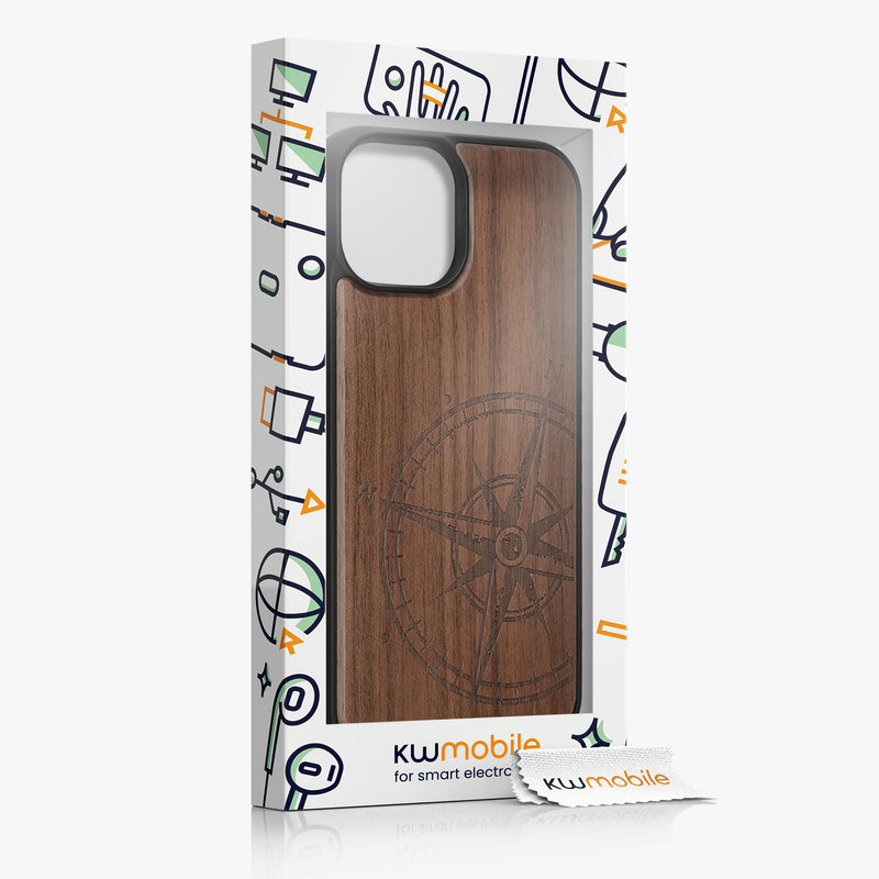kwmobile Hülle kompatibel mit iPhone 15 Handy Cover TPU Kompass Vintage