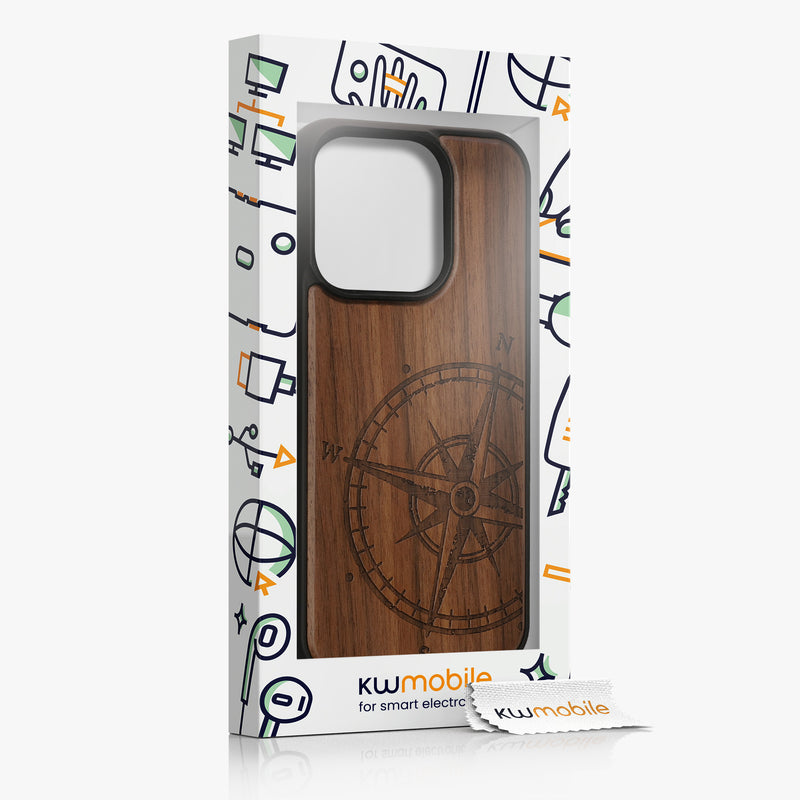 kwmobile Hülle kompatibel mit iPhone 15 Pro Handy Cover TPU Handyhülle Kompass Vintage