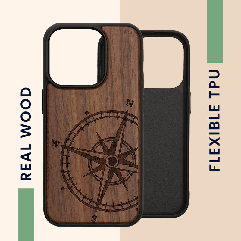 kwmobile Hülle kompatibel mit iPhone 15 Pro Handy Cover TPU Handyhülle Kompass Vintage