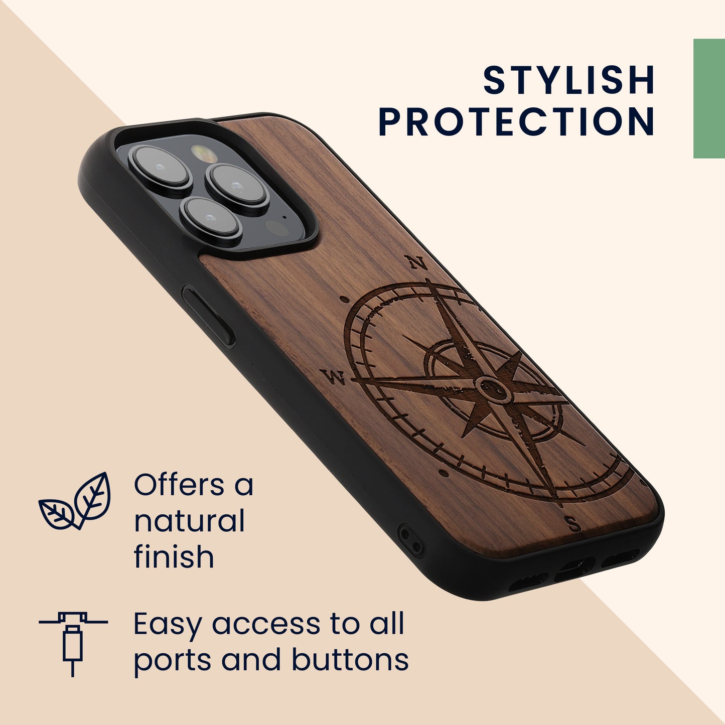 kwmobile Hülle kompatibel mit iPhone 15 Pro Handy Cover TPU Handyhülle Kompass Vintage