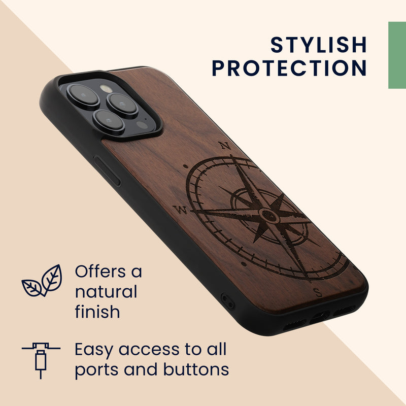 kwmobile Hülle kompatibel mit iPhone 15 Pro Max Handy Cover TPU Handyhülle Kompass Vintage