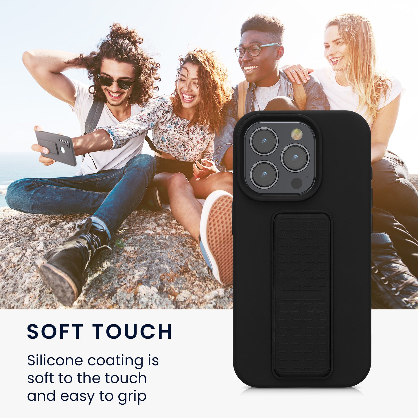 kwmobile Handyhülle für Apple iPhone 15 Pro mit Fingerhalter und Stand Schutzhülle Cover