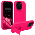 kwmobile Handyhülle kompatibel mit iPhone 15 Pro - Hülle mit Fingerhalter und Standfunktion - Silikon Case Handy Cover in Neon Pink Neon Pink  