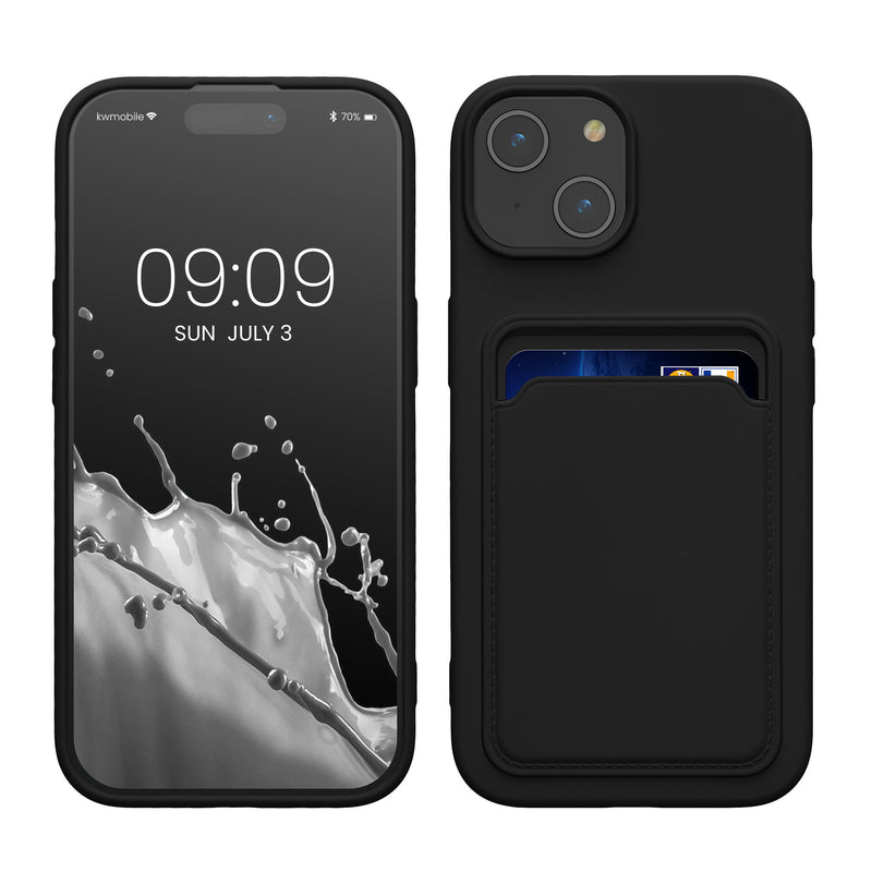 kwmobile Handyhülle kompatibel mit iPhone 15 Hülle - Handy Cover mit Fach für Karten - in Schwarz Schwarz  