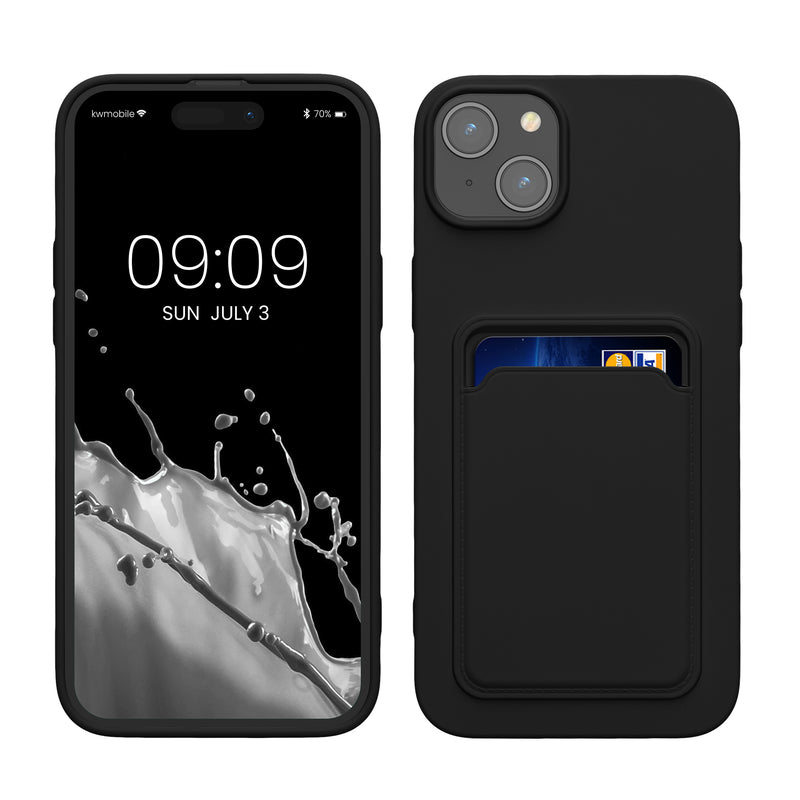 kwmobile Handyhülle kompatibel mit iPhone 15 Plus Hülle - Handy Cover mit Fach für Karten - in Schwarz Schwarz  