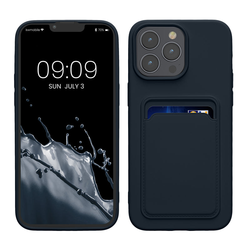 kwmobile Handyhülle kompatibel mit iPhone 15 Pro Max Hülle - Handy Cover mit Fach für Karten - in Dunkelblau Dunkelblau  