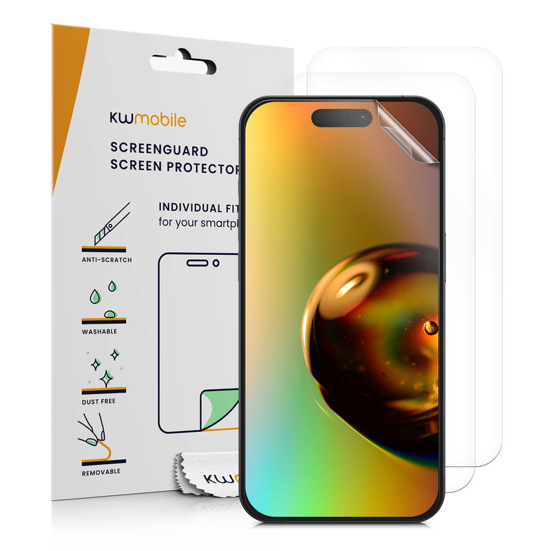 kwmobile 3x Displayschutzfolie kompatibel mit iPhone 15 Pro Folie - klare Schutzfolien Set in transparent Transparent  