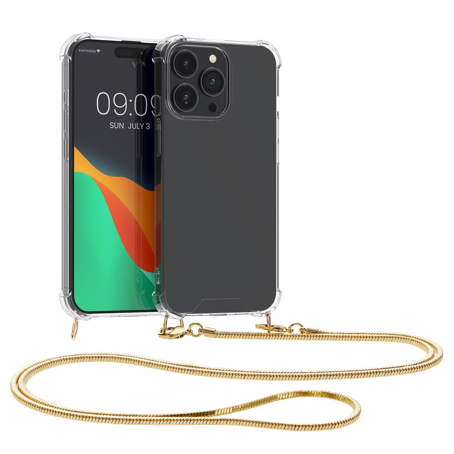 kwmobile Schutzhülle kompatibel mit iPhone 15 Pro - Hülle - Handykette - Silikon Handyhülle Cover Case Transparent Gold Transparent  