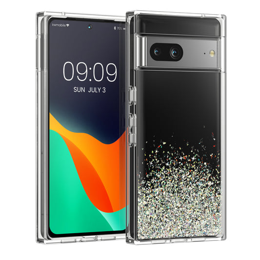 kalibri Hülle kompatibel mit Google Pixel 7 Case - Glitzer Cover - Acryl TPU Schutzhülle - Handyhülle in Silber Silber  