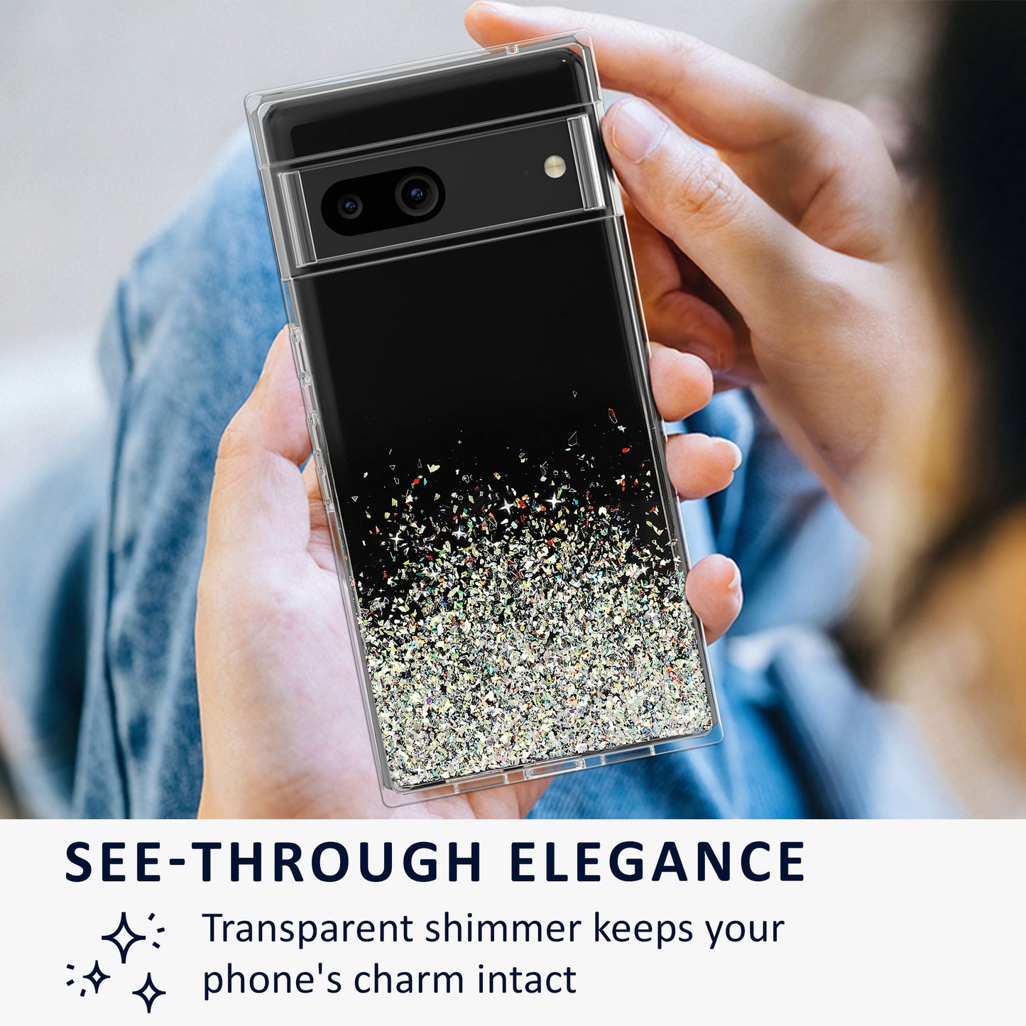 kalibri Hülle kompatibel mit Google Pixel 7 Case - Glitzer Cover - Acryl TPU Schutzhülle - Handyhülle in Silber