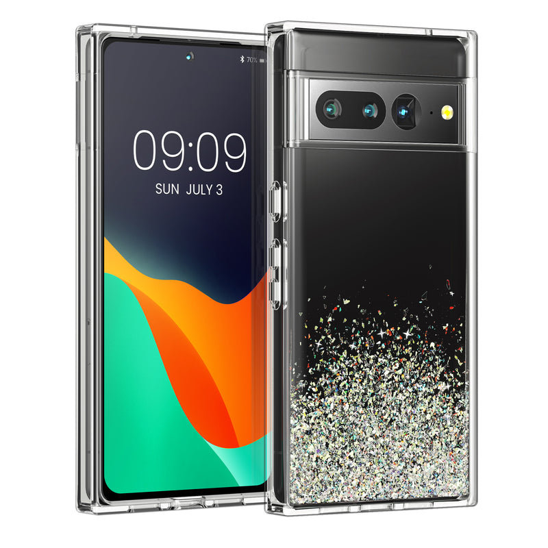 kalibri Hülle kompatibel mit Google Pixel 7 Pro Case - Glitzer Cover - Acryl TPU Schutzhülle - Handyhülle in Silber Silber  