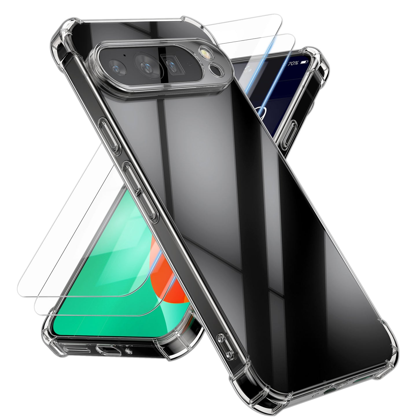 kalibri Hülle kompatibel mit Google Pixel 9 Pro XL Case - Handyhülle mit 2x Glas Schutz Folie - Cover Handyhülle