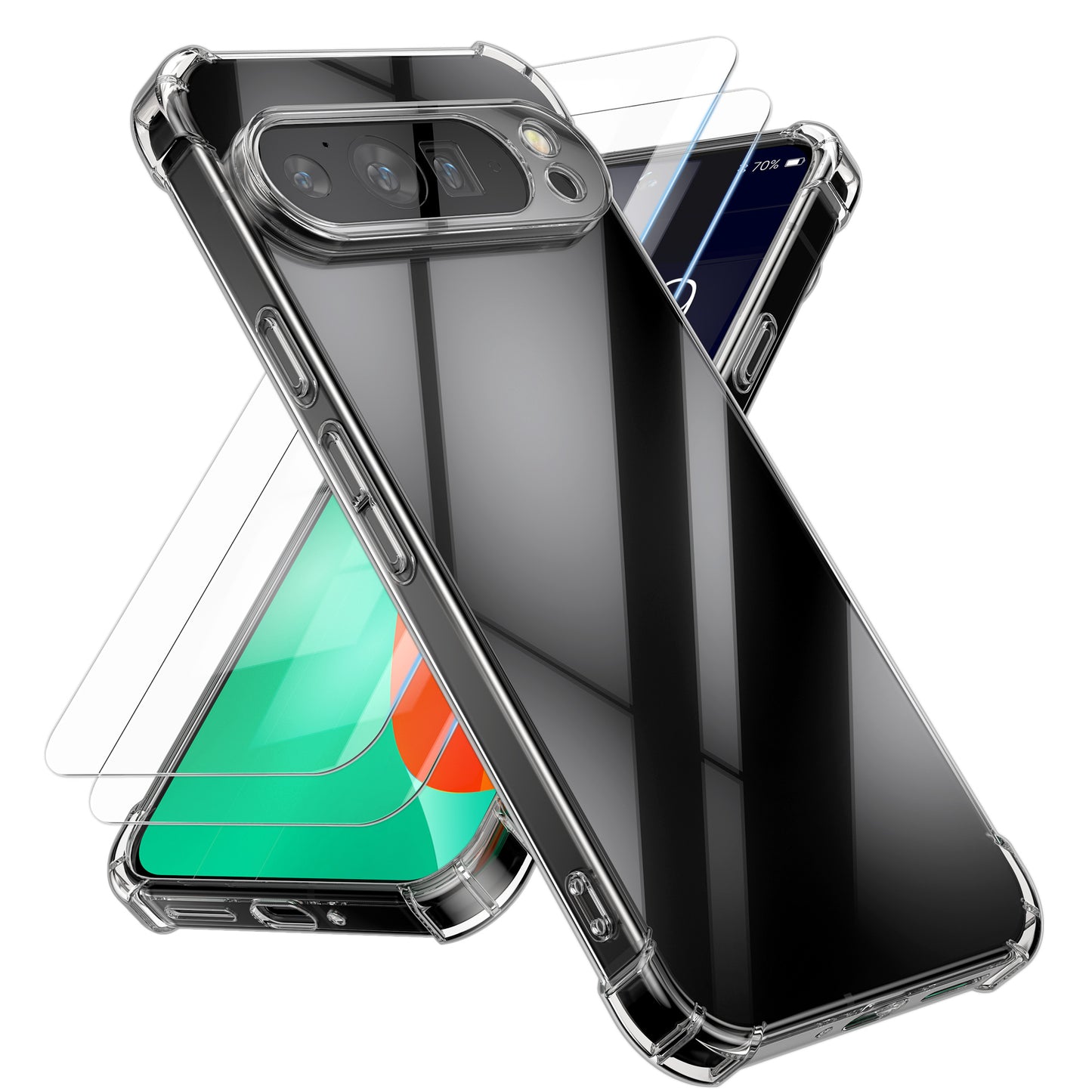 kalibri Hülle kompatibel mit Google Pixel 9 Pro Case - Handyhülle mit 2x Glas Schutz Folie - Cover Handyhülle in Transparent Transparent  