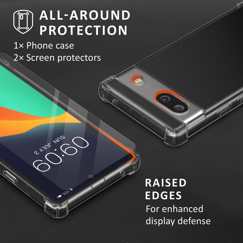 kalibri Hülle kompatibel mit Google Pixel 7a Case - Handyhülle mit 2x Glas Schutz Folie - Cover Handyhülle