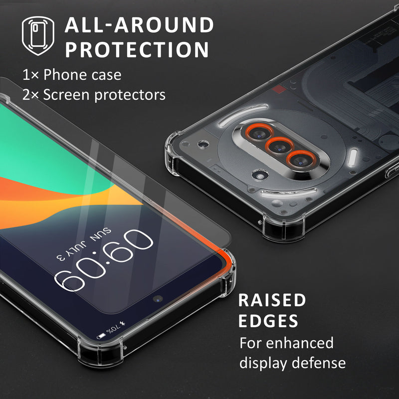 kalibri Hülle kompatibel mit Nothing Phone 3a Case - Handyhülle mit 2x Glas Schutz Folie - Cover Handyhülle