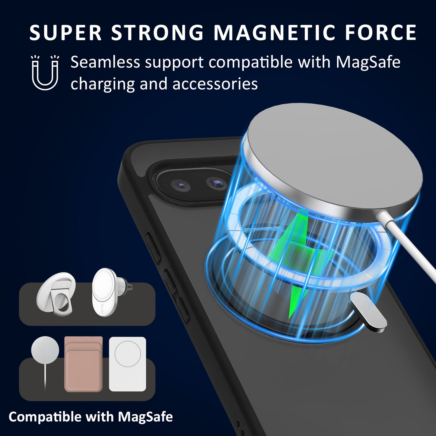 kalibri Schutzhülle mit Standringhalter kompatibel mit Google Pixel 9a Hülle - Kickstand 360° Ring Hardcase kompatibel mit MagSafe