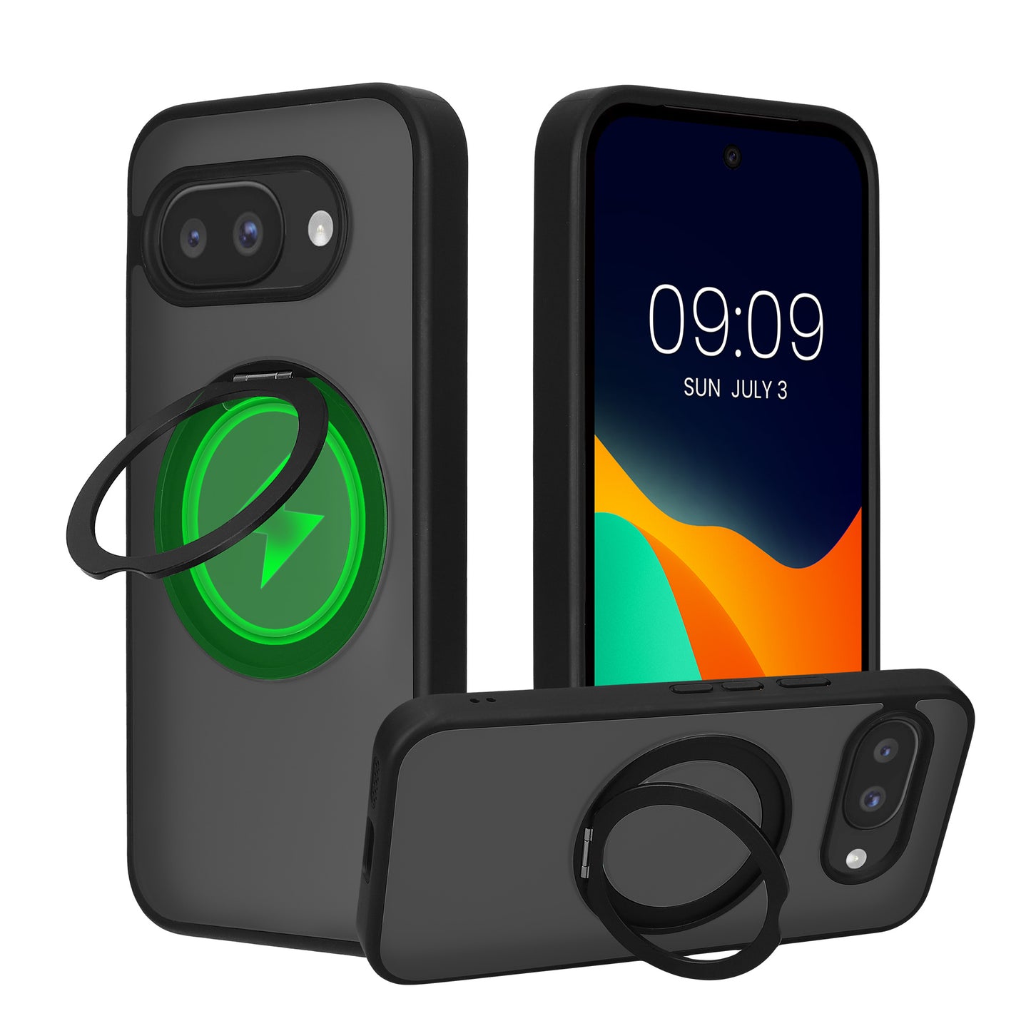 kalibri Schutzhülle mit Standringhalter kompatibel mit Google Pixel 10a Hülle - Kickstand 360° Ring Hardcase kompatibel mit MagSafe - Schwarz Matt Transparent Schwarz  
