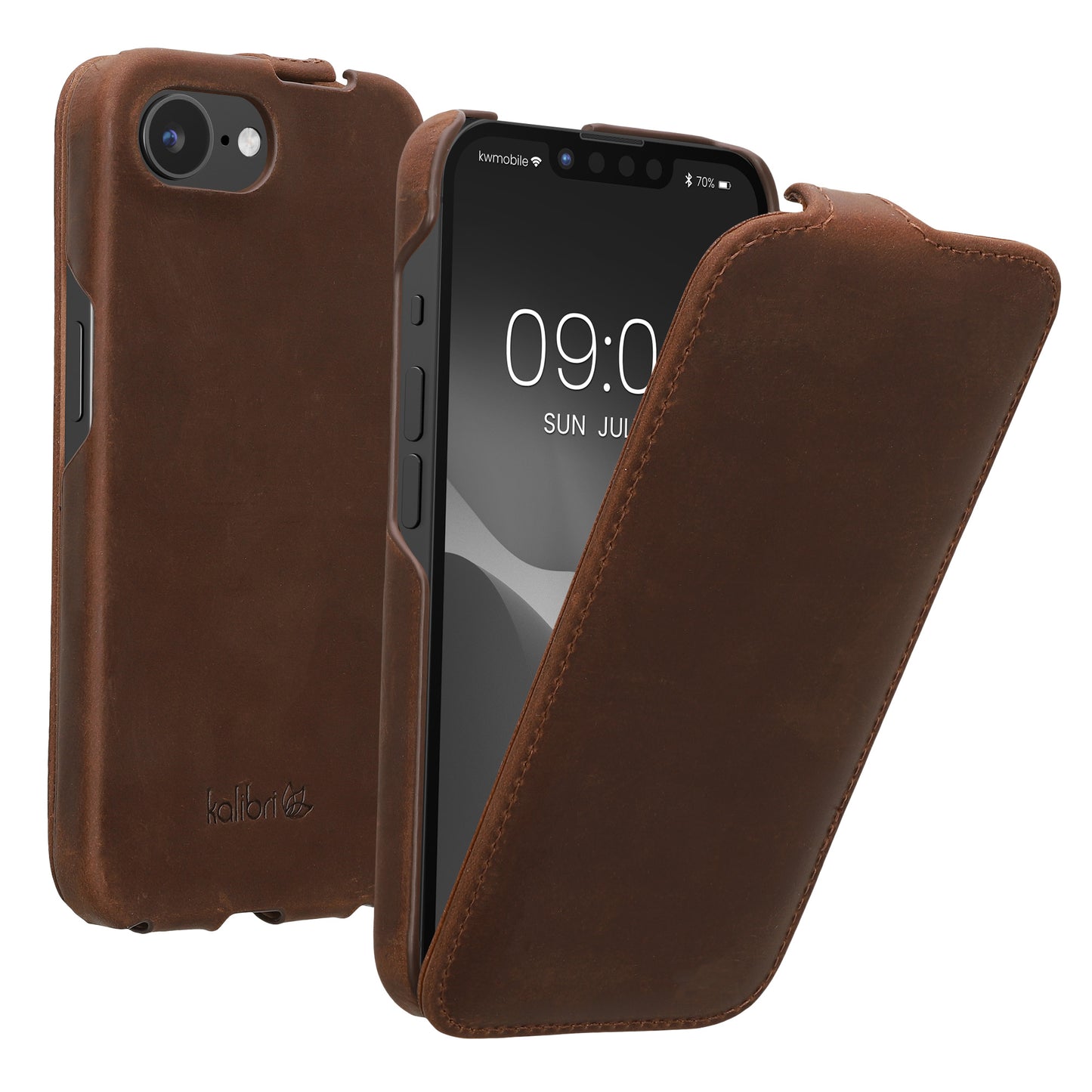 kalibri Flip Hülle Ultra Slim kompatibel mit Apple iPhone 17e / iPhone 16e - Leder Case Schutzhülle Tasche in Braun Braun  