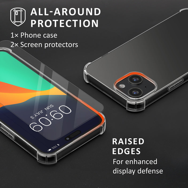 kalibri Hülle kompatibel mit Apple iPhone 15 Case - Handyhülle mit 2x Glas Schutz Folie - Cover Handyhülle