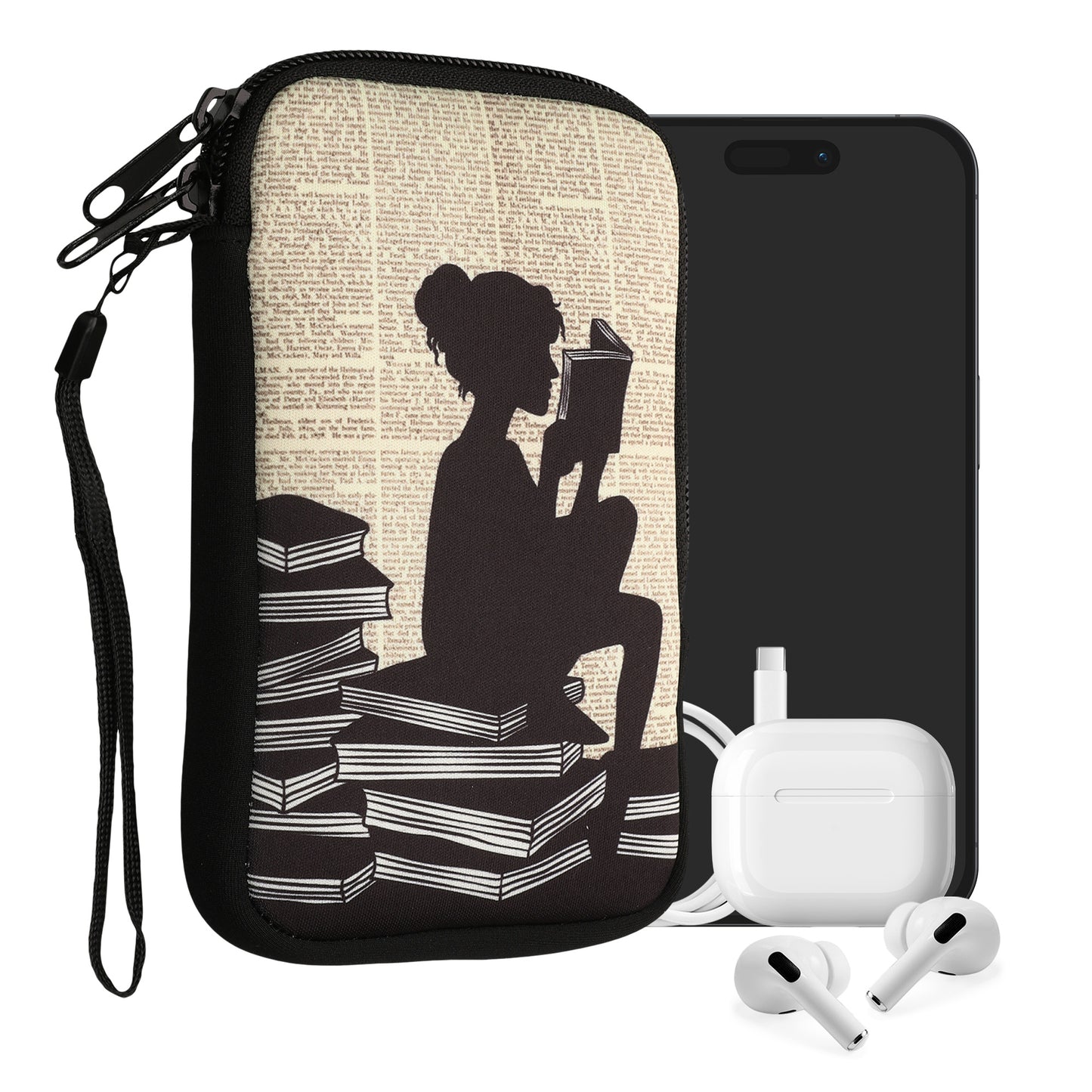 kwmobile Handytasche für Smartphones - Handy Tasche Hülle Cover Case Schutzhülle - Vögel Ast - 15,2 x 8,3 cm Innenmaße
