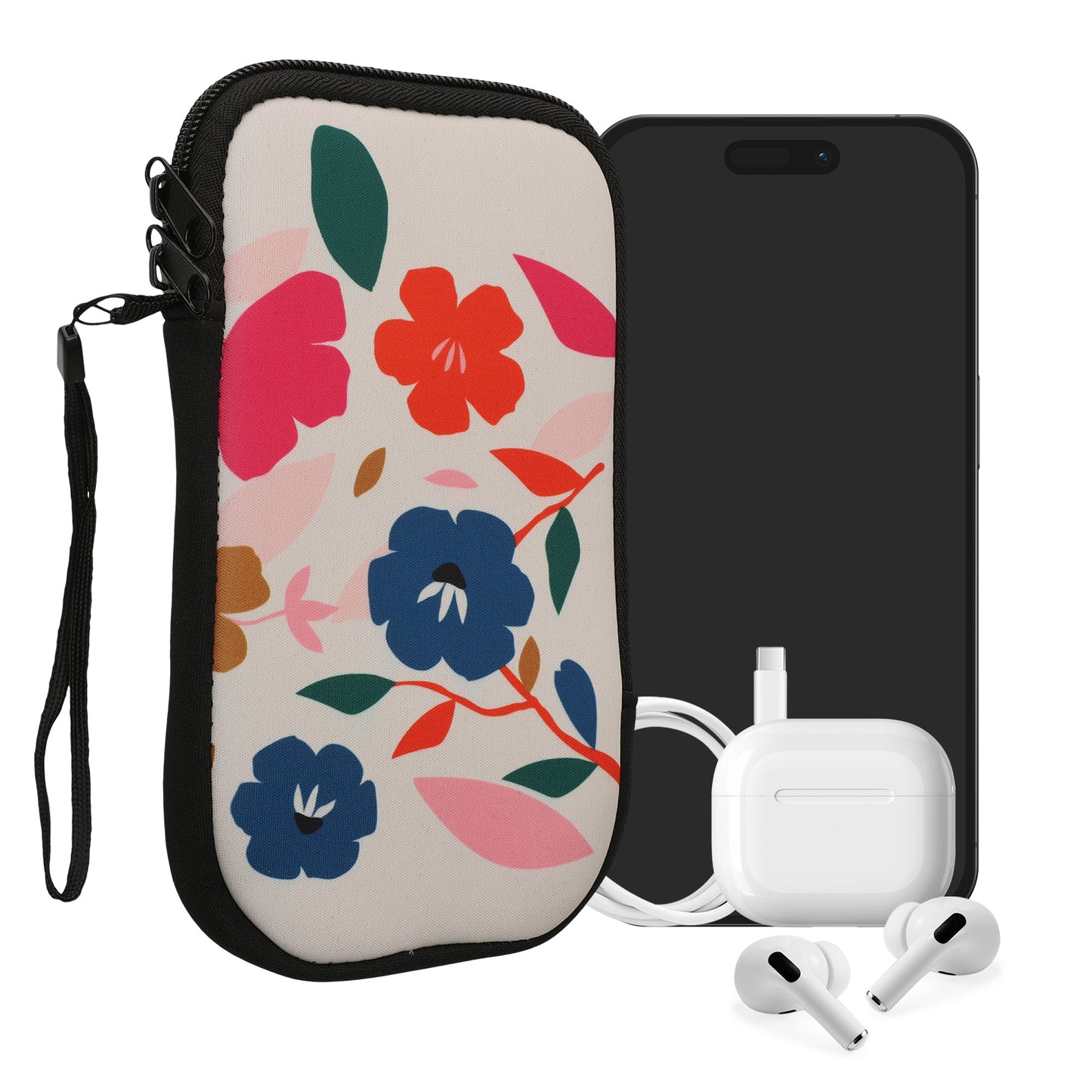 kwmobile Handytasche für Smartphones - Handy Tasche Hülle Cover Case Schutzhülle - Vögel Ast - 15,2 x 8,3 cm Innenmaße