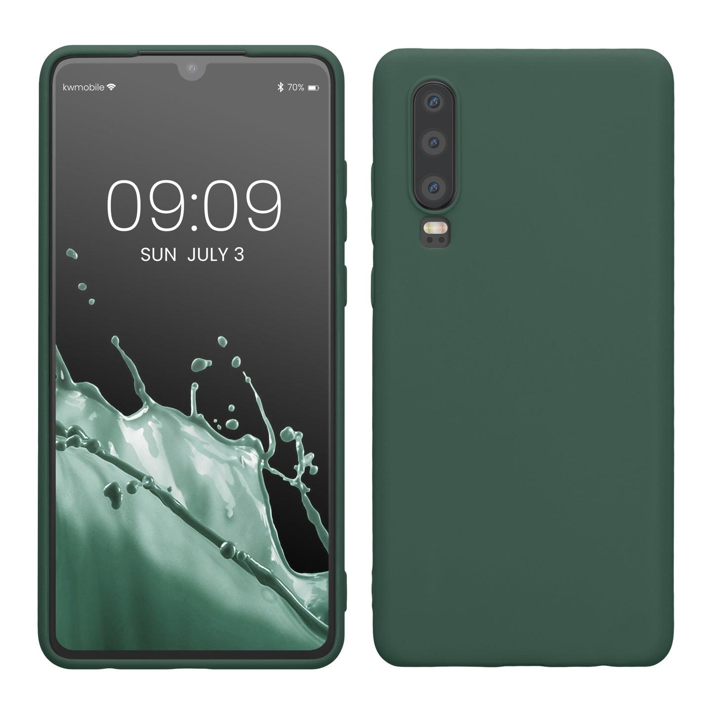 kwmobile Hülle kompatibel mit Huawei P30 Hülle - weiches TPU Silikon Case - Cover geeignet für kabelloses Laden - Tannengrün Tannengrün  