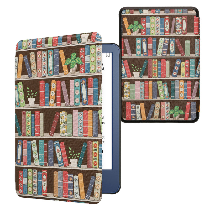 kwmobile Schutzhülle für Amazon Kindle (2022/2024) Hülle - eReader Flip Case mit Auto Sleep Funktion - Bibliothek Motto