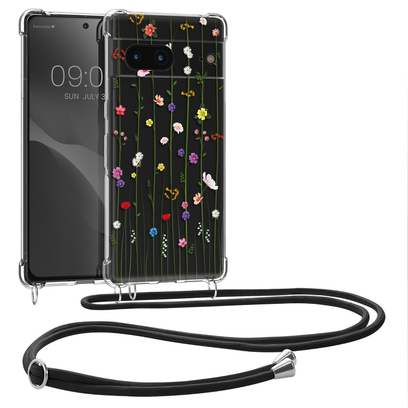 kwmobile Necklace Case kompatibel mit Google Pixel 7 Hülle Silikon Cover mit Handykette Kirschblütenblätter