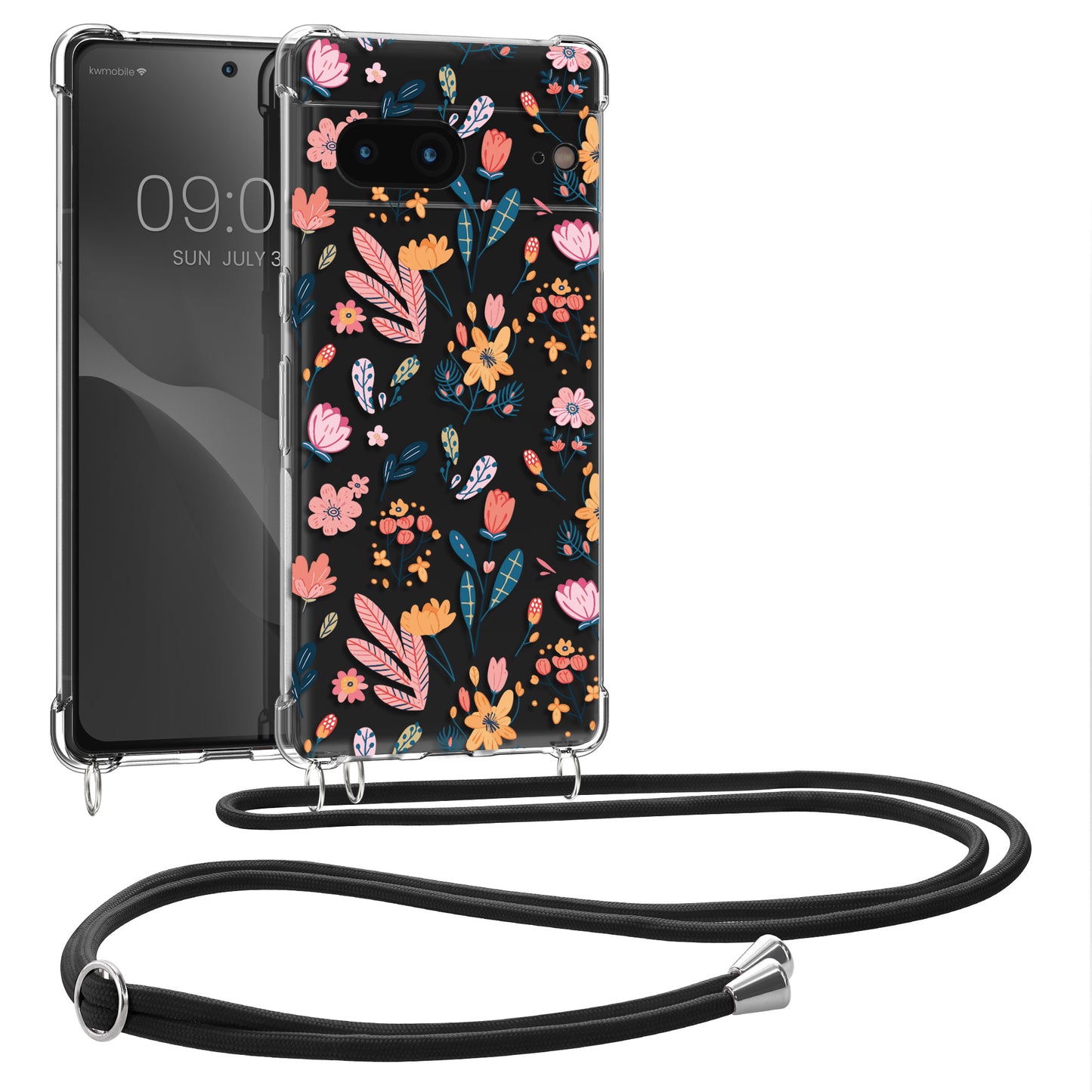 kwmobile Necklace Case kompatibel mit Google Pixel 7 Hülle Silikon Cover mit Handykette Kirschblütenblätter