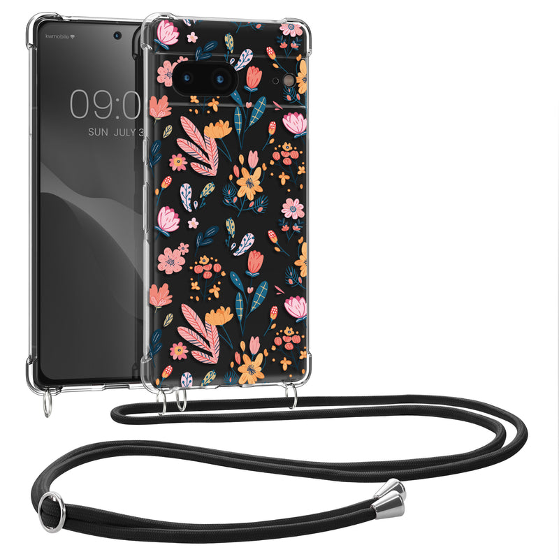 kwmobile Necklace Case kompatibel mit Google Pixel 7 Hülle Silikon Cover mit Handykette Kirschblütenblätter