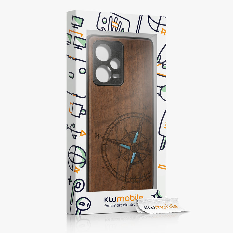 kwmobile Hülle kompatibel mit Xiaomi Redmi Note 12 Pro+ 5G / Note 12 Pro Plus 5G Hülle - Handy Cover - TPU Handyhülle Vintage Kompass mit Perlmutt