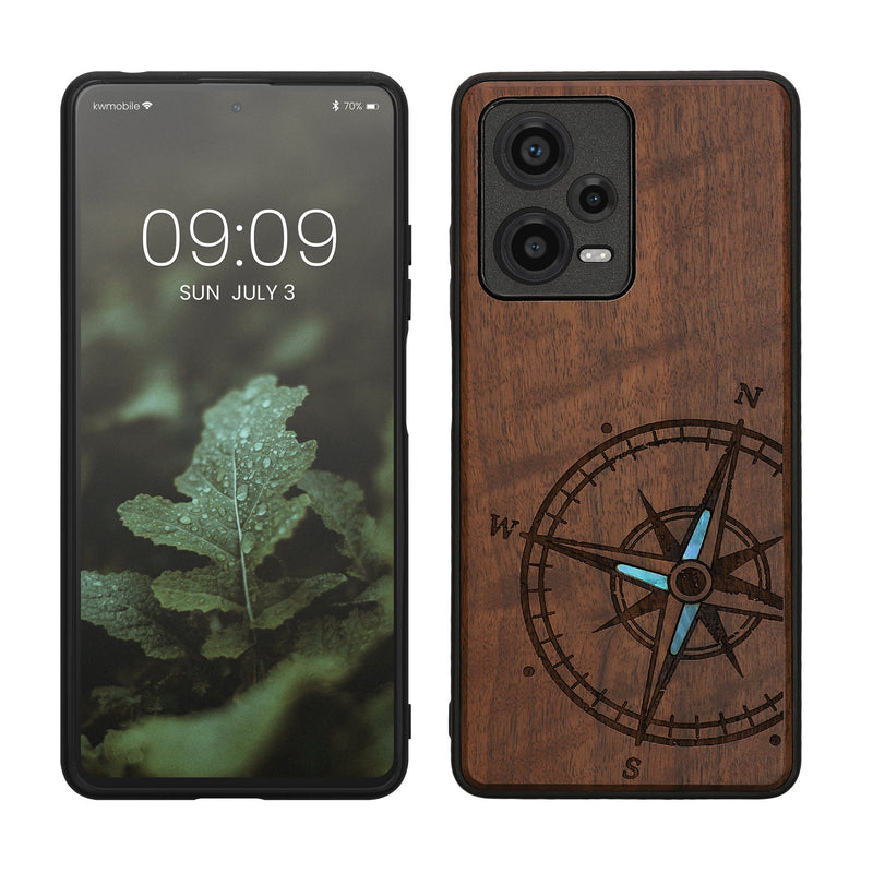kwmobile Hülle kompatibel mit Xiaomi Redmi Note 12 Pro+ 5G / Note 12 Pro Plus 5G Hülle - Handy Cover - TPU Handyhülle Vintage Kompass mit Perlmutt