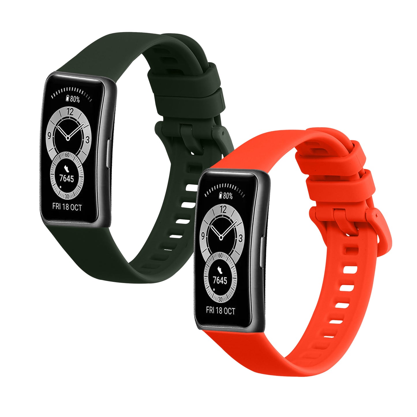kwmobile Silikon Uhrenarmband für Huawei Band 10 / 9 / 8 Armband - Ersatzarmband für Fitnesstracker - Wechselarmband Smartwatch - Dunkelgrün Orange Dunkelgrün  [dsg08]