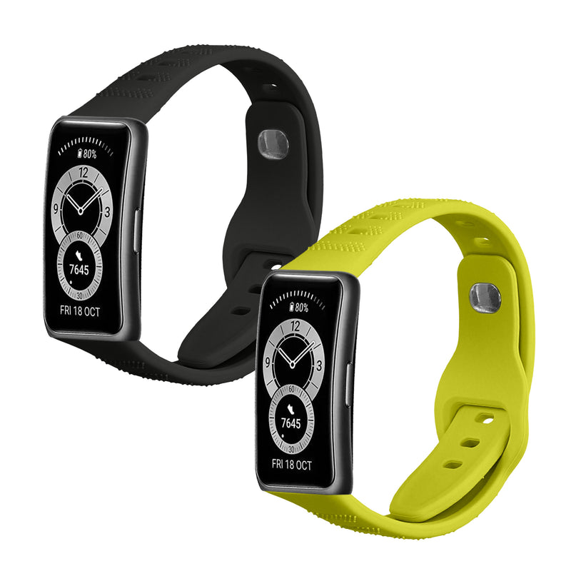 kwmobile 2x Uhrenarmband für Huawei Band 10 / 9 / 8 Armband - Fitnesstracker Band Set aus TPU Silikon - Ersatzarmband Smartwatch - Schwarz Gelb Schwarz  [dsg09]